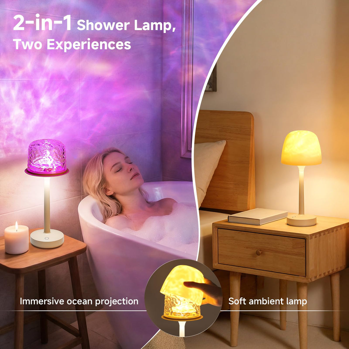 PandaTOP shower lamp ocean wave projection fills room with calming motion.