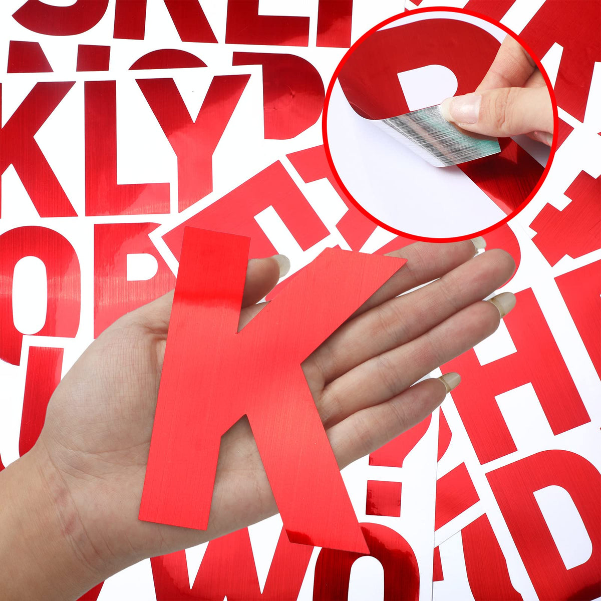 Panelee red self-adhesive letters applied to a window for decorative signage