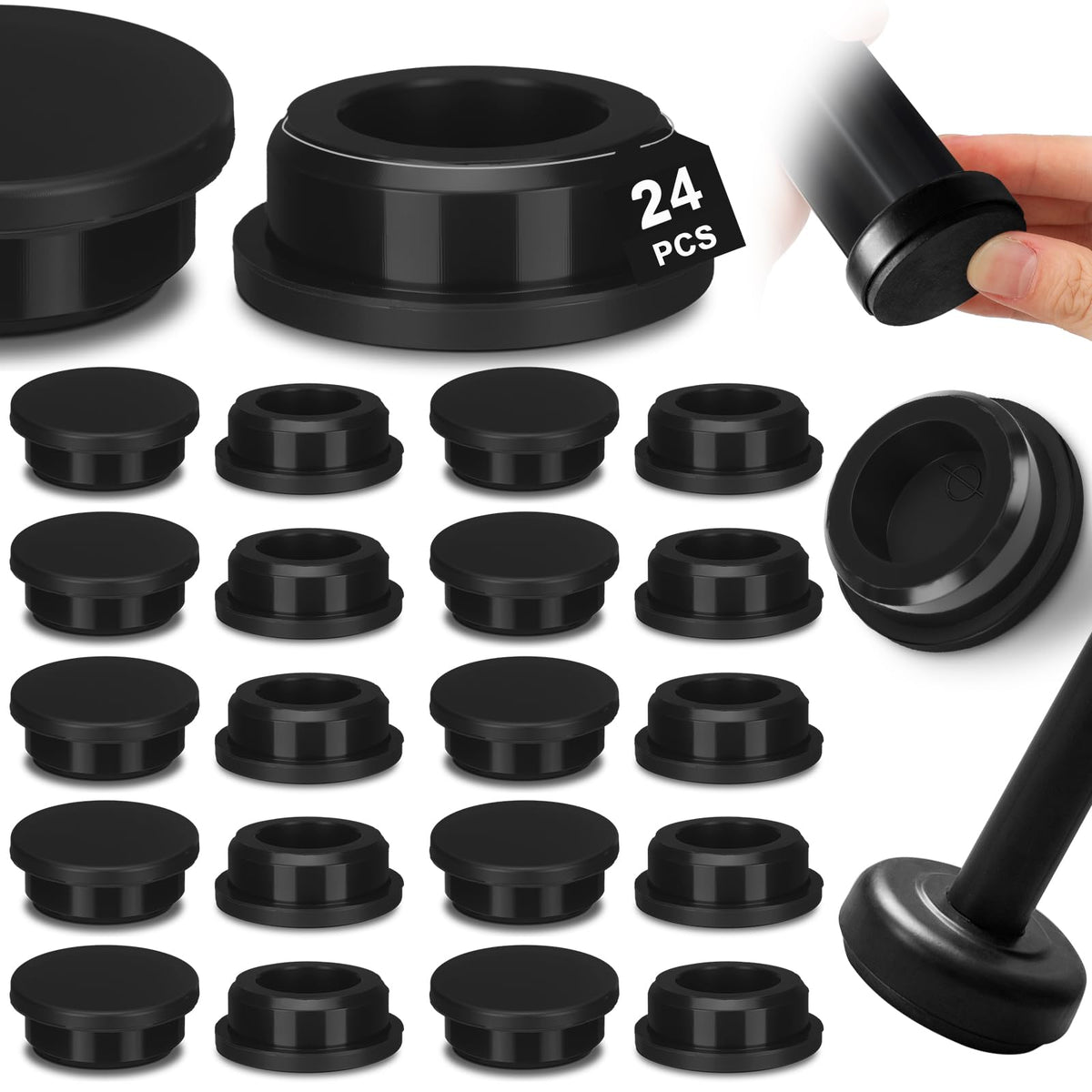 Pangda 24-pack 1-1/4-inch rubber chair leg caps protect floors and reduce noise