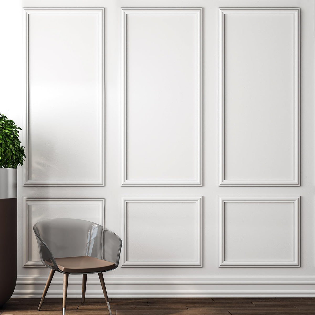 Pangda three-set peel-and-stick molding panels add stylish depth to interior walls.