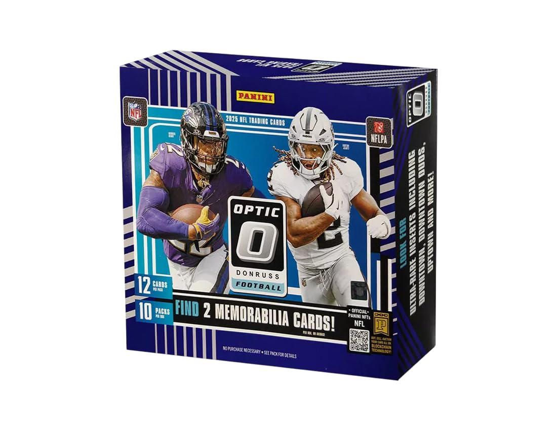 Panini 2025 Donruss Optic FB hobby box with glossy pack art for collectors.