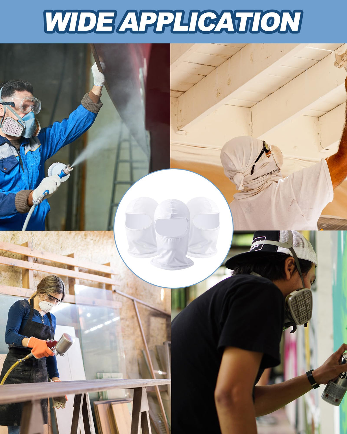 Panitay head covering protects skin from paint splashes during tasks