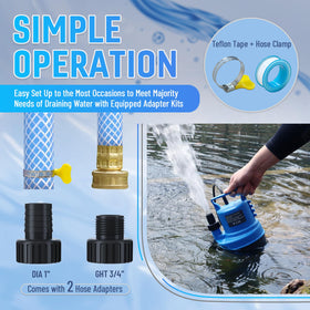 PANRANO includes 1 inch discharge and 3/4 inch garden hose adapters