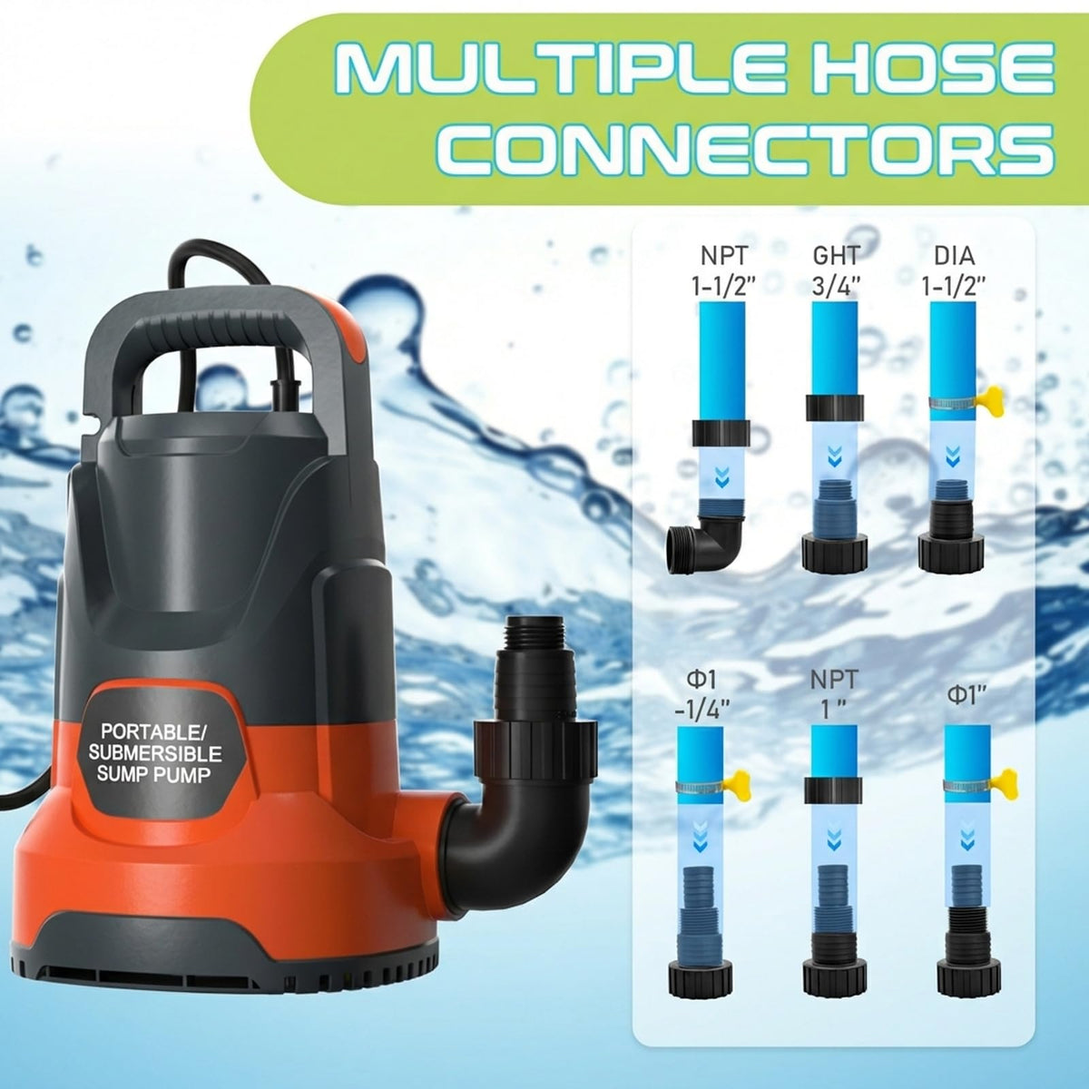 PANRANO pump includes hose adapters for versatile connections.