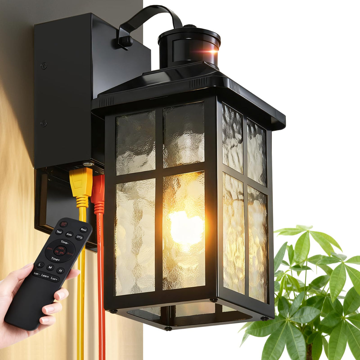 PANXVIGIL porch light with outlet and remote for easy outdoor power control.
