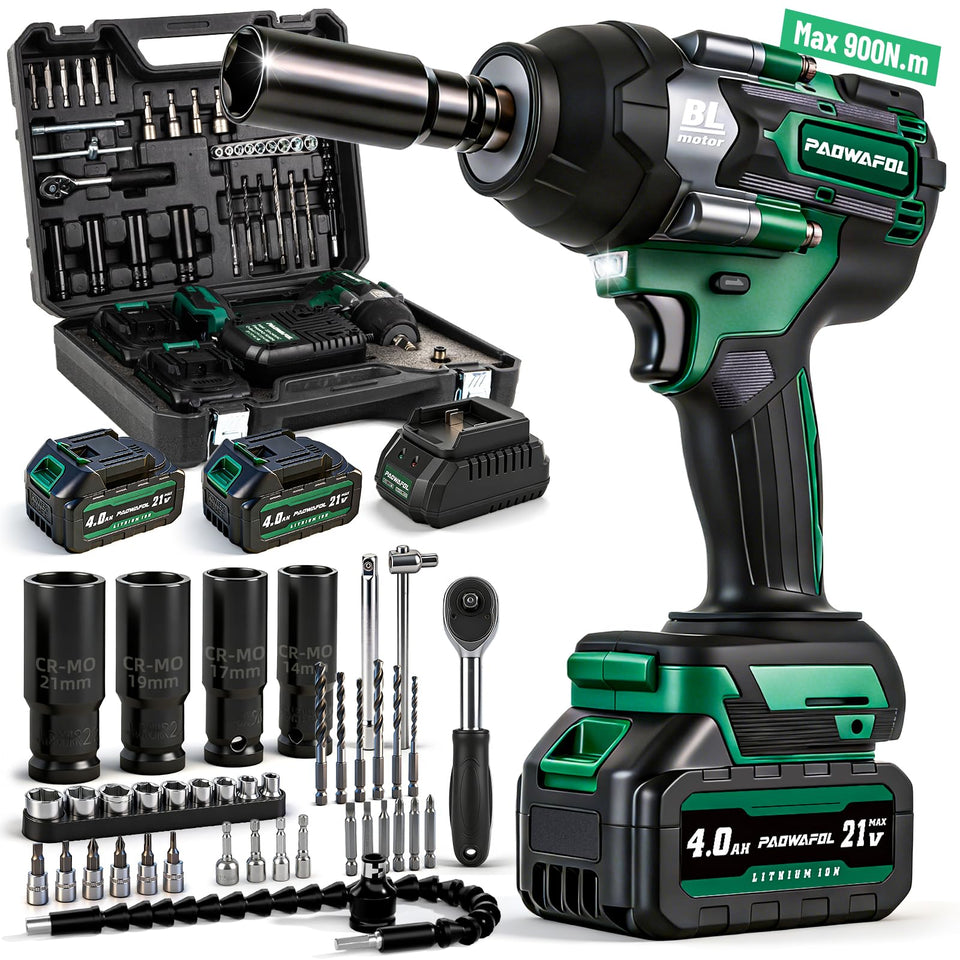 PAOWAFOL impact wrench showcasing 665 ft-lbs torque for tough lug nuts.