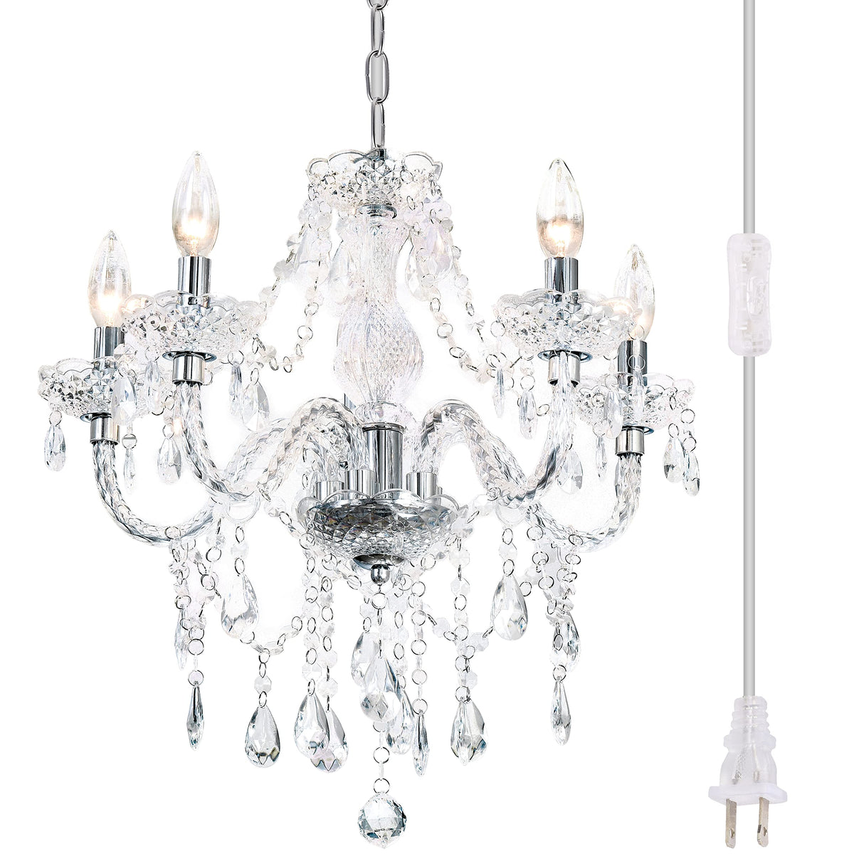 PAPAYA 5-light crystal pendant closeup with radiant acrylic crystals for elegance