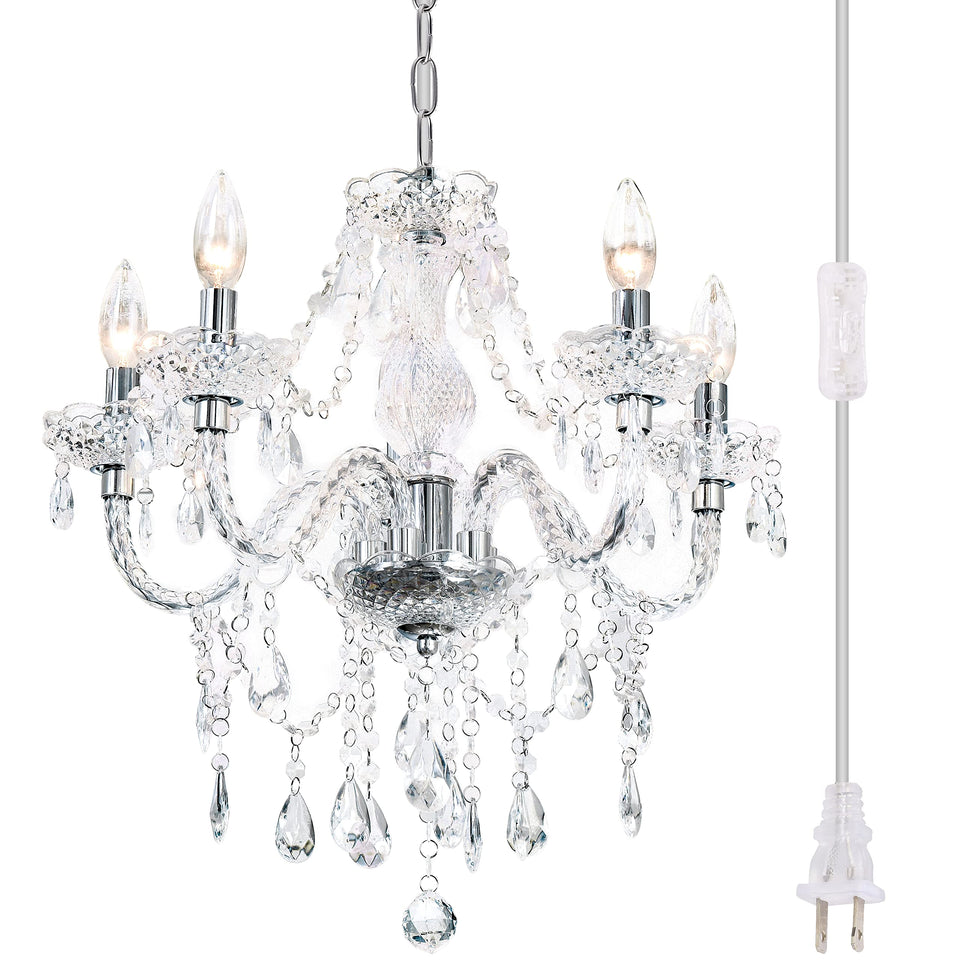 PAPAYA 5-light crystal pendant closeup with radiant acrylic crystals for elegance