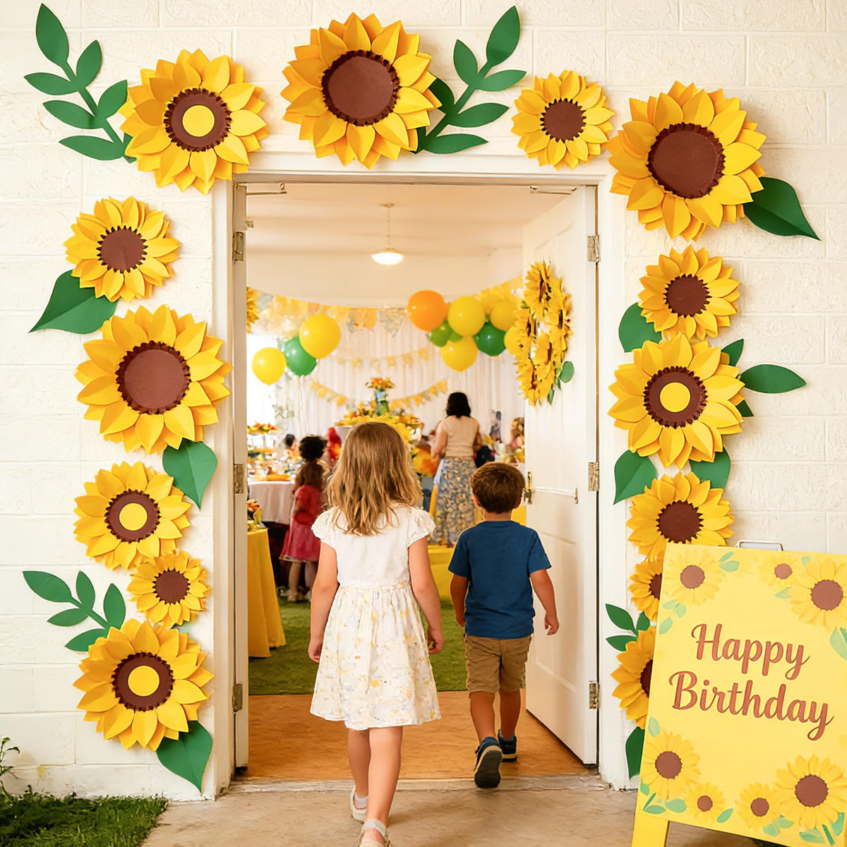 PAPER JAZZ sunflower wall stickers offer easy, residue-free decorating.