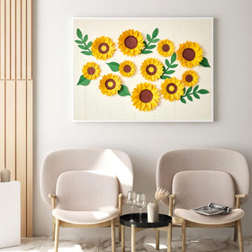 PAPER JAZZ sunflower set makes a joyful baby shower backdrop.