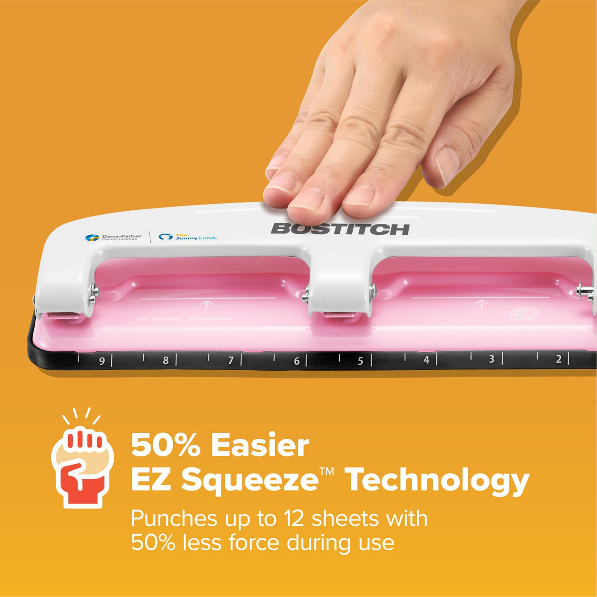 PaperPro inCOURAGE ergonomic handle design improves grip during longer punching tasks.