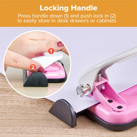 PaperPro inCOURAGE paper guide keeps documents steady for consistent holes.