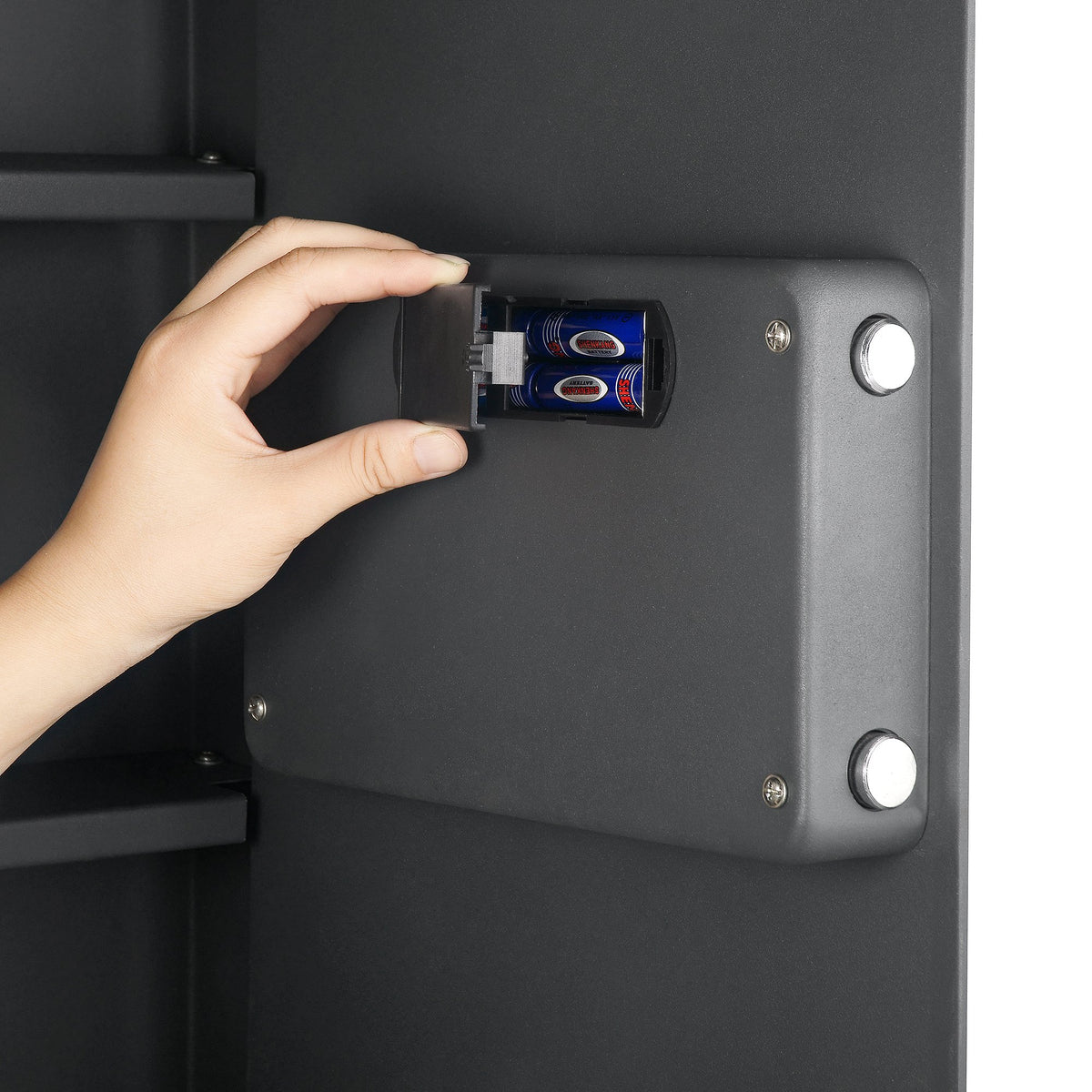 Paragon in-wall safe dark gray color blends with home décor.