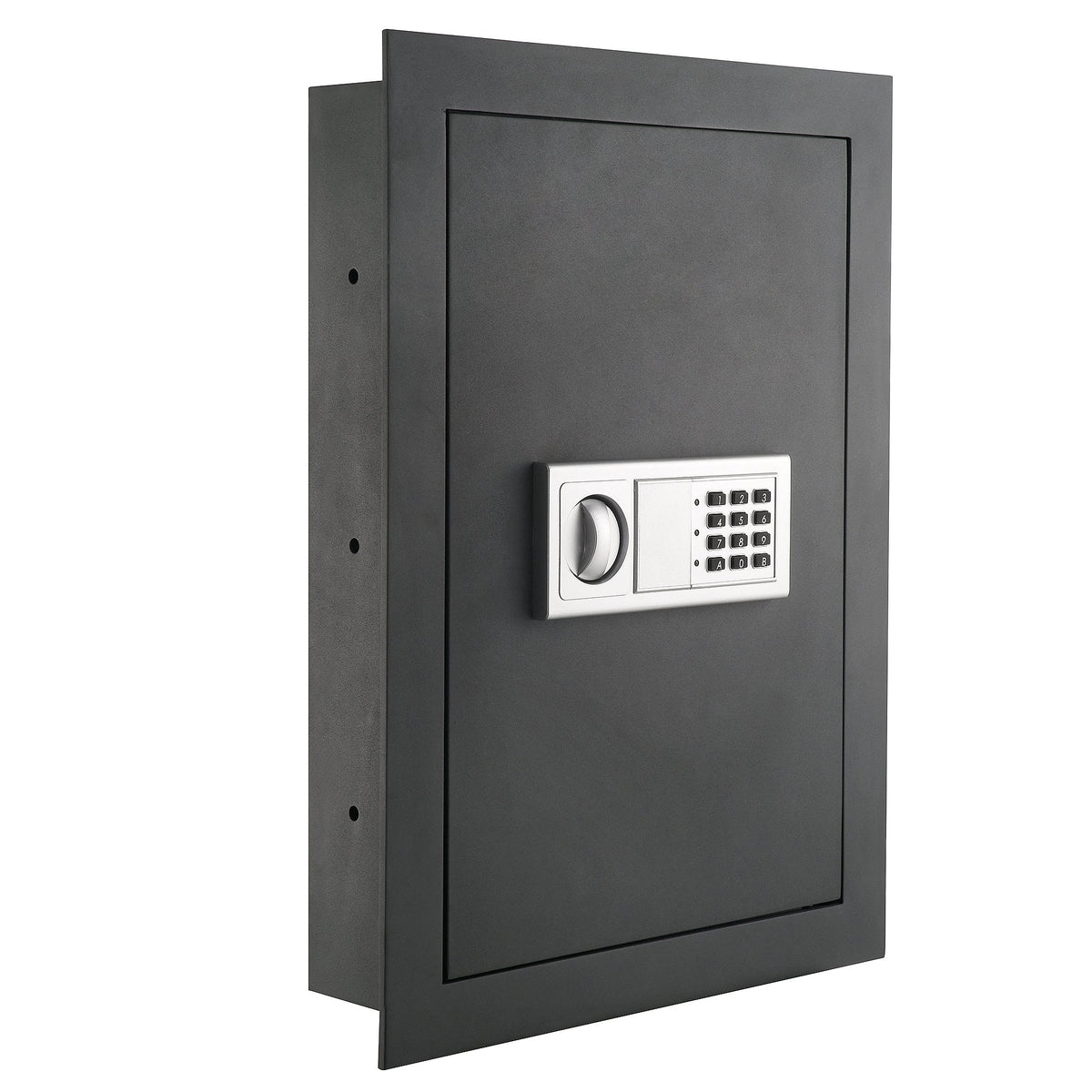 Paragon in-wall safe with electronic keypad securely stores documents and passports.