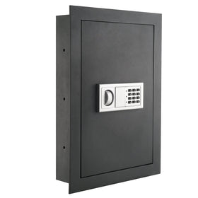 Paragon in-wall safe with electronic keypad securely stores documents and passports.