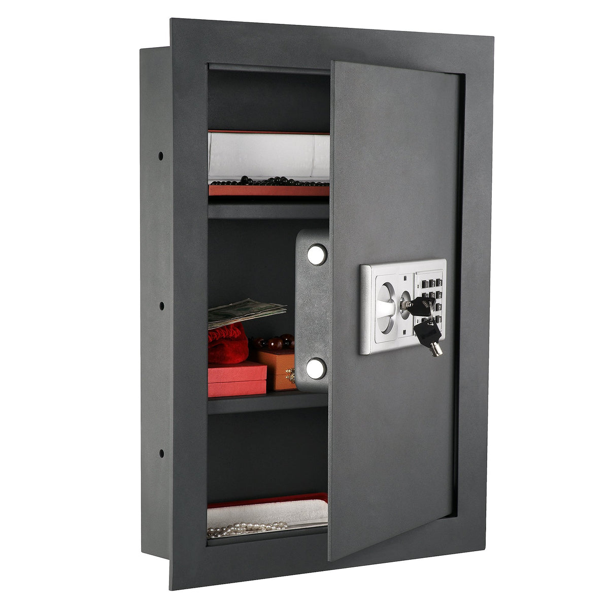 Paragon in-wall safe hidden compartment between studs blends with décor.