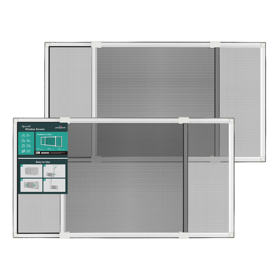 Paramondo expandable window screen assembled in a wide frame for fresh air and bug protection.