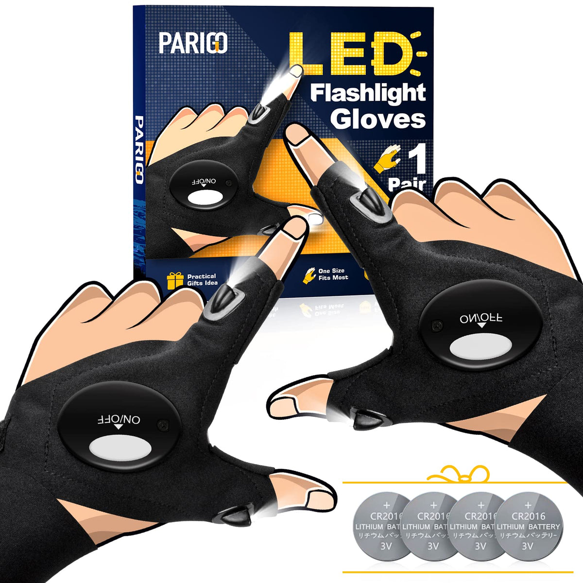 PARIGO LED flashlight gloves illuminate tight spaces hands-free during repairs.