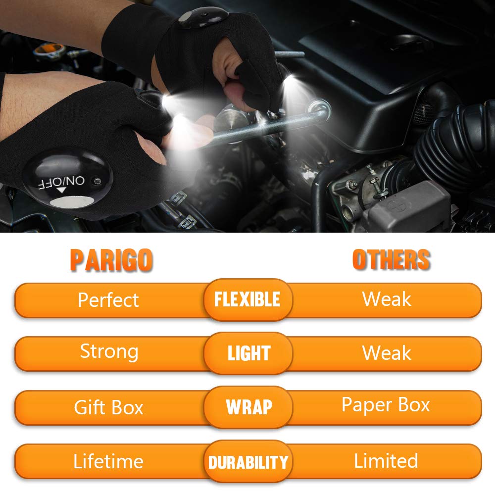 PARIGO waterproof flashlight gloves help quick repairs in dim spaces.