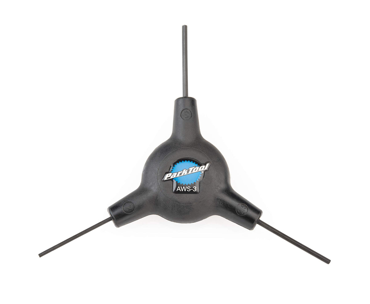 Park Tool AWS-3 hex wrench set with 2 mm, 2.5 mm, and 3 mm tips for precise bike adjustments.