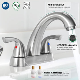 PARLOS brushed nickel deck-mounted faucet highlights durable style and easy cleaning.