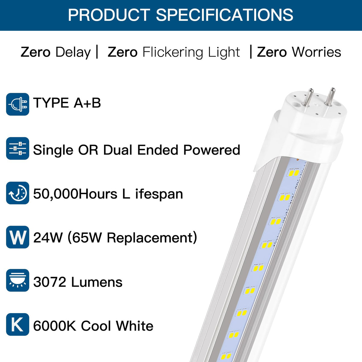 PARNOARCK plug-and-play 4ft LED T8 bulb for quick setup.