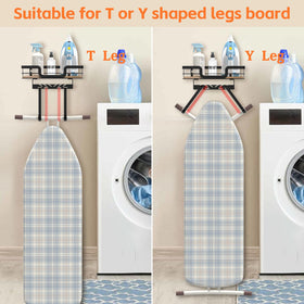 PAROTO wood shelf provides convenient storage for iron and spray bottles.