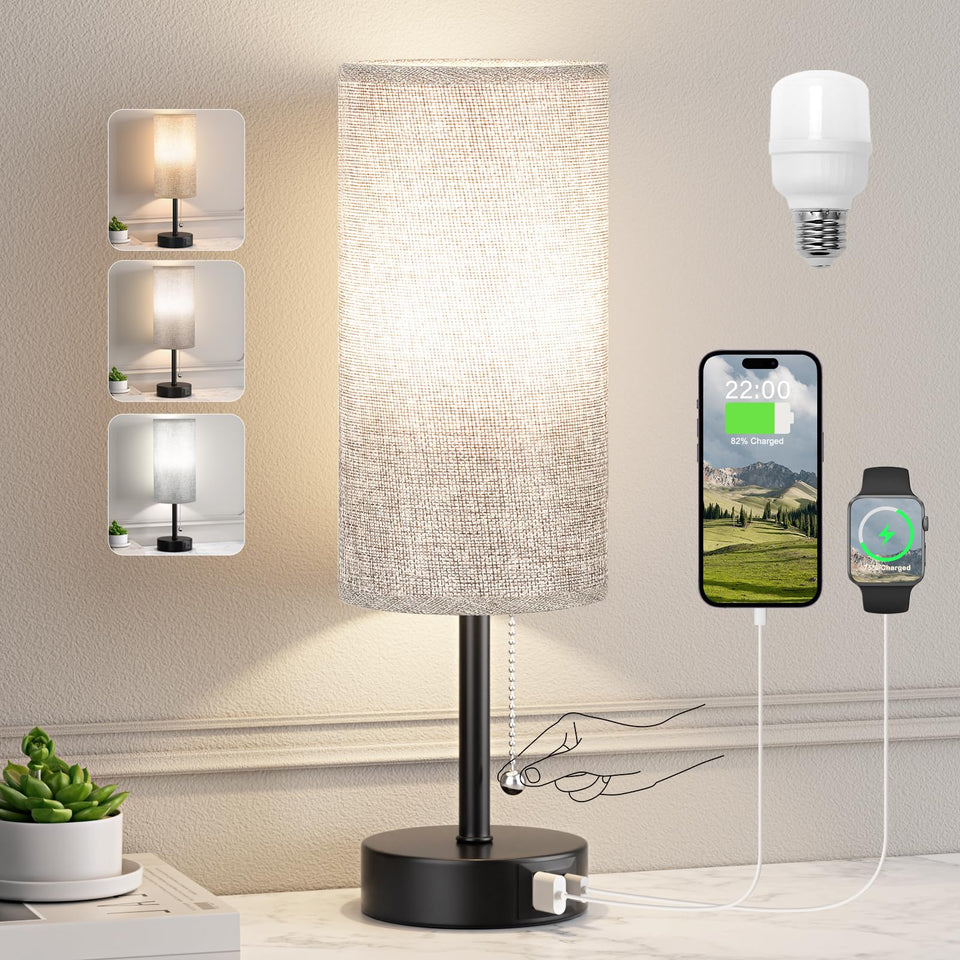 PartageiZ grey bedside lamp with soft ambient glow for bedrooms.