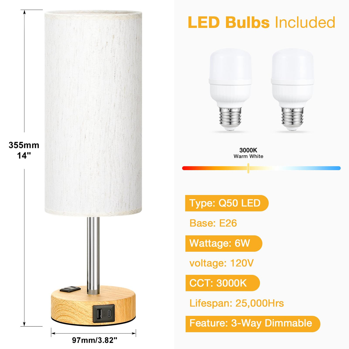 PartageiZ included LED bulbs offer flicker-free illumination.