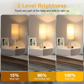 PartageiZ touch bedside lamps 2-pack shades showcase soft, warm light.