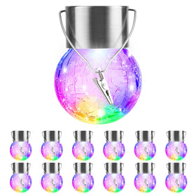 PARTPHONER 12-pack hanging solar lights illuminate outdoors along fence and patio