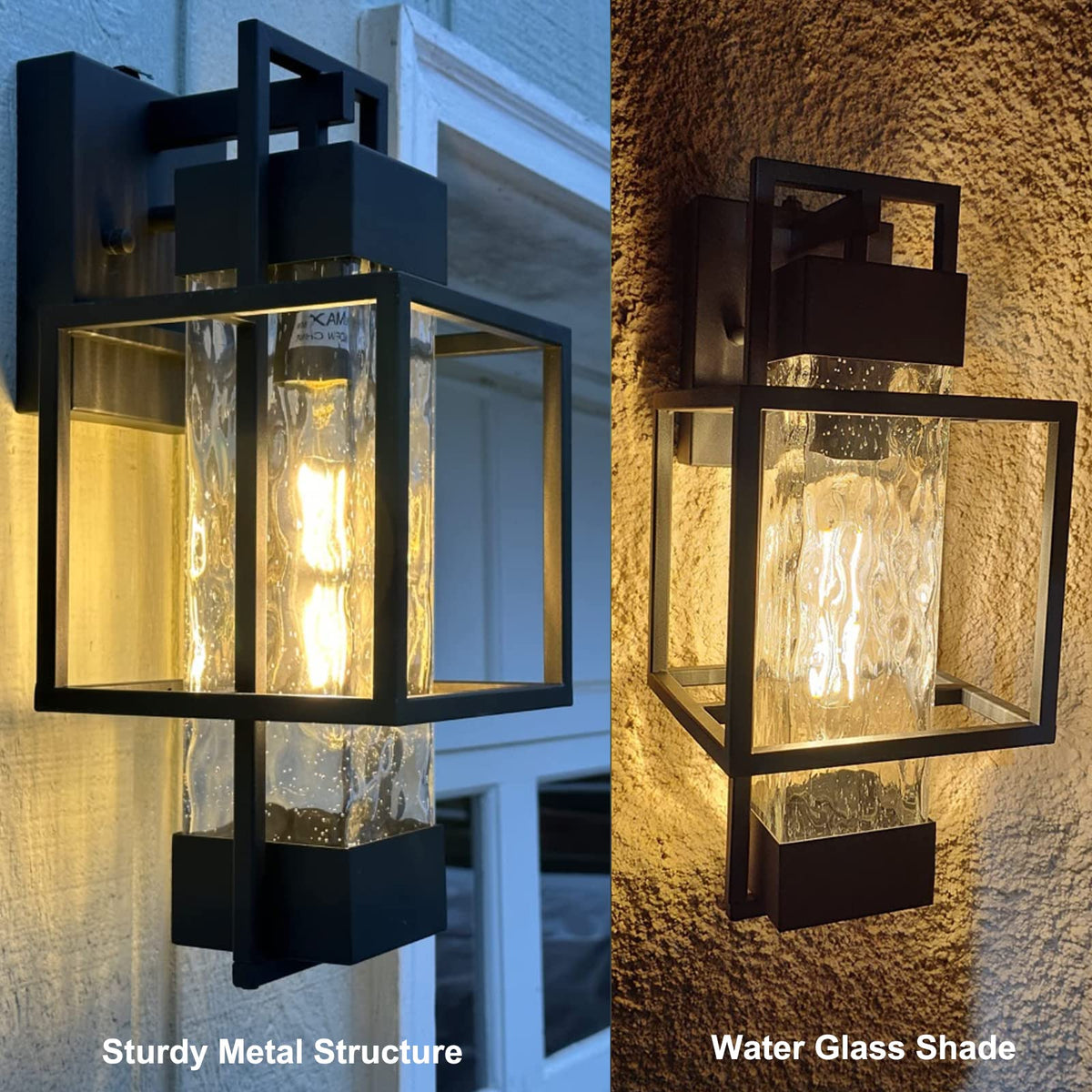 PARTPHONER 15-inch outdoor light in bronze with water glass for welcoming entryways.
