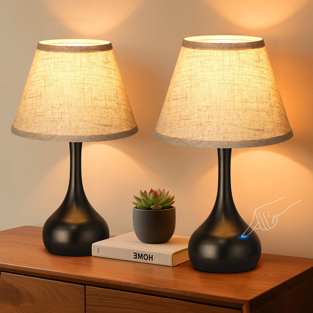 PARTPHONER 17-inch touch table lamp set of 2 offers convenient bedside illumination.