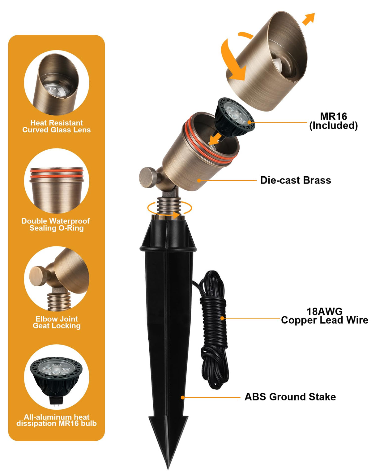 PARTPHONER 180-degree vertical adjustability for precise garden lighting