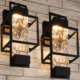 PARTPHONER 2-pack dusk-to-dawn wall sconces with water glass for reliable outdoor lighting.