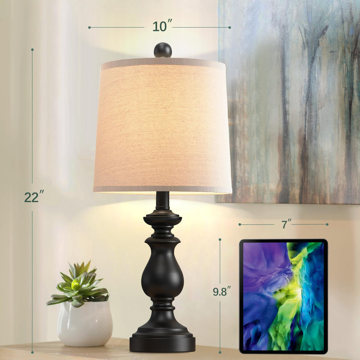 PARTPHONER Bedroom lamp beige shade demonstrates cozy bedside ambience