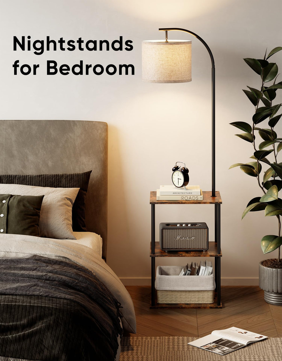 PARTPHONER sturdy wood and metal build supports up to 50 lb per shelf