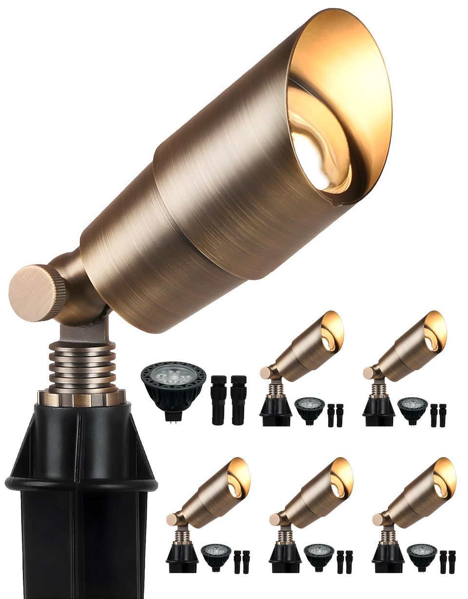 PARTPHONER brass low-voltage landscape spotlight with stake highlights garden accents.