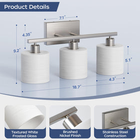 PARTPHONER brushed nickel vanity light enhances mirror areas with clean, contemporary lines.