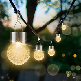 PARTPHONER crackle glass ball close up showing durable outdoor lantern.