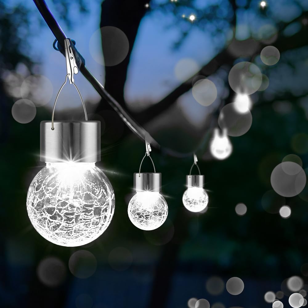 PARTPHONER crackle glass ball lantern clip enhances yard decor at night