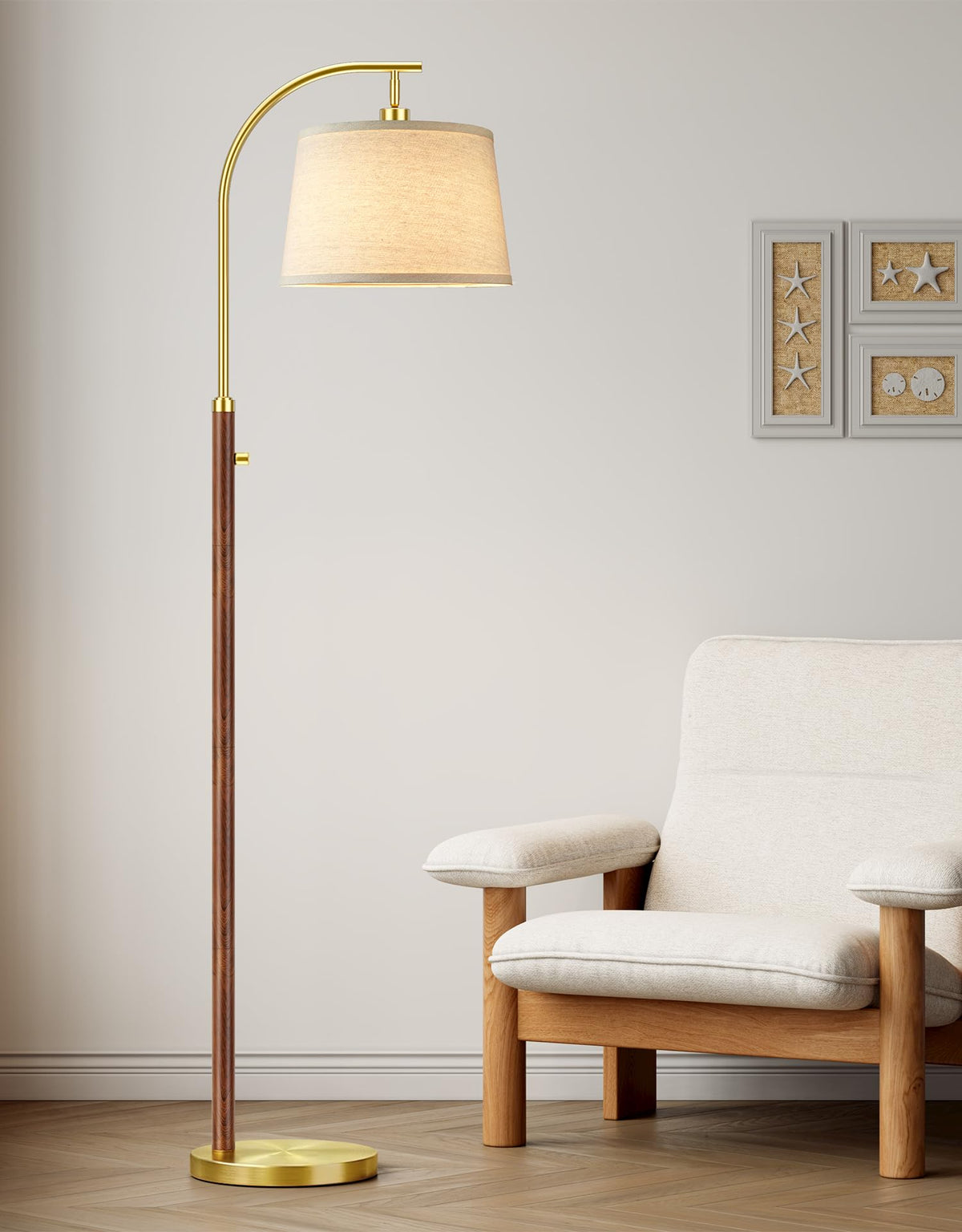 PARTPHONER arc floor lamp with 65-inch reach for versatile living room lighting