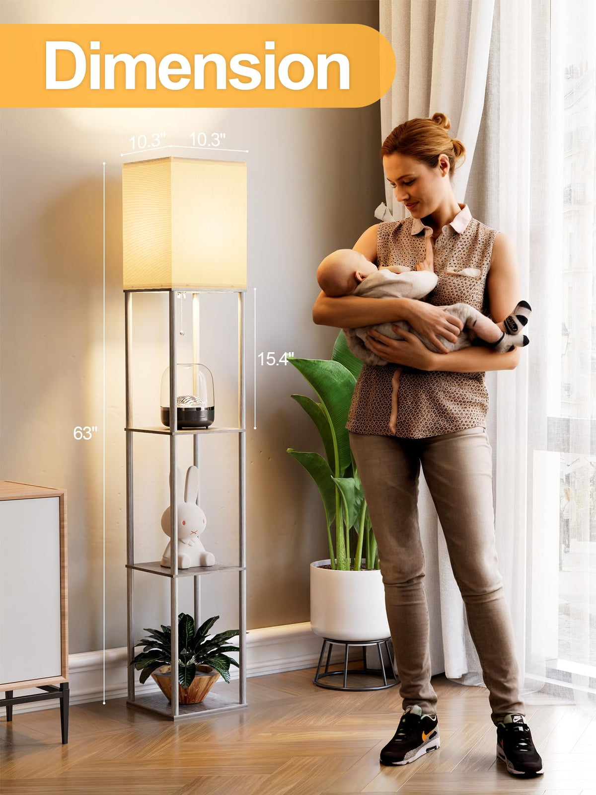 PARTPHONER shelf lamp offers three-tier display for decor.