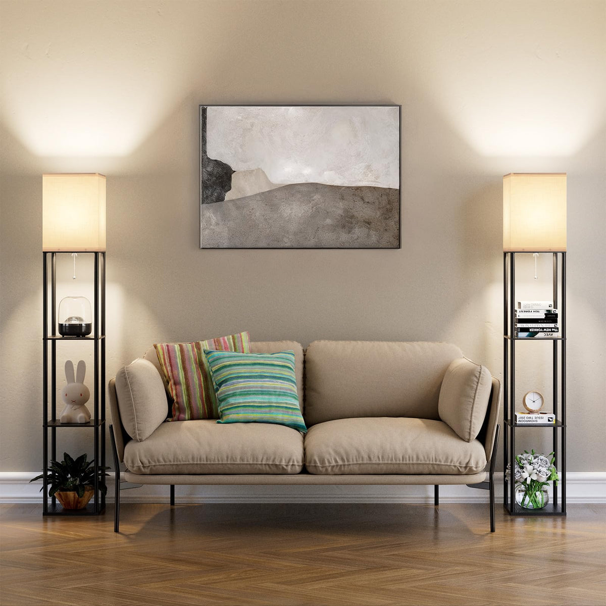 PARTPHONER living-room setup fits beside sofa or TV stand.