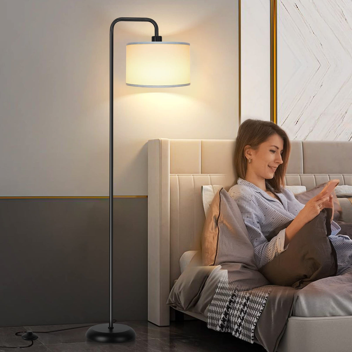 PARTPHONER slim standing lamp fits beside sofas or desks with ease.