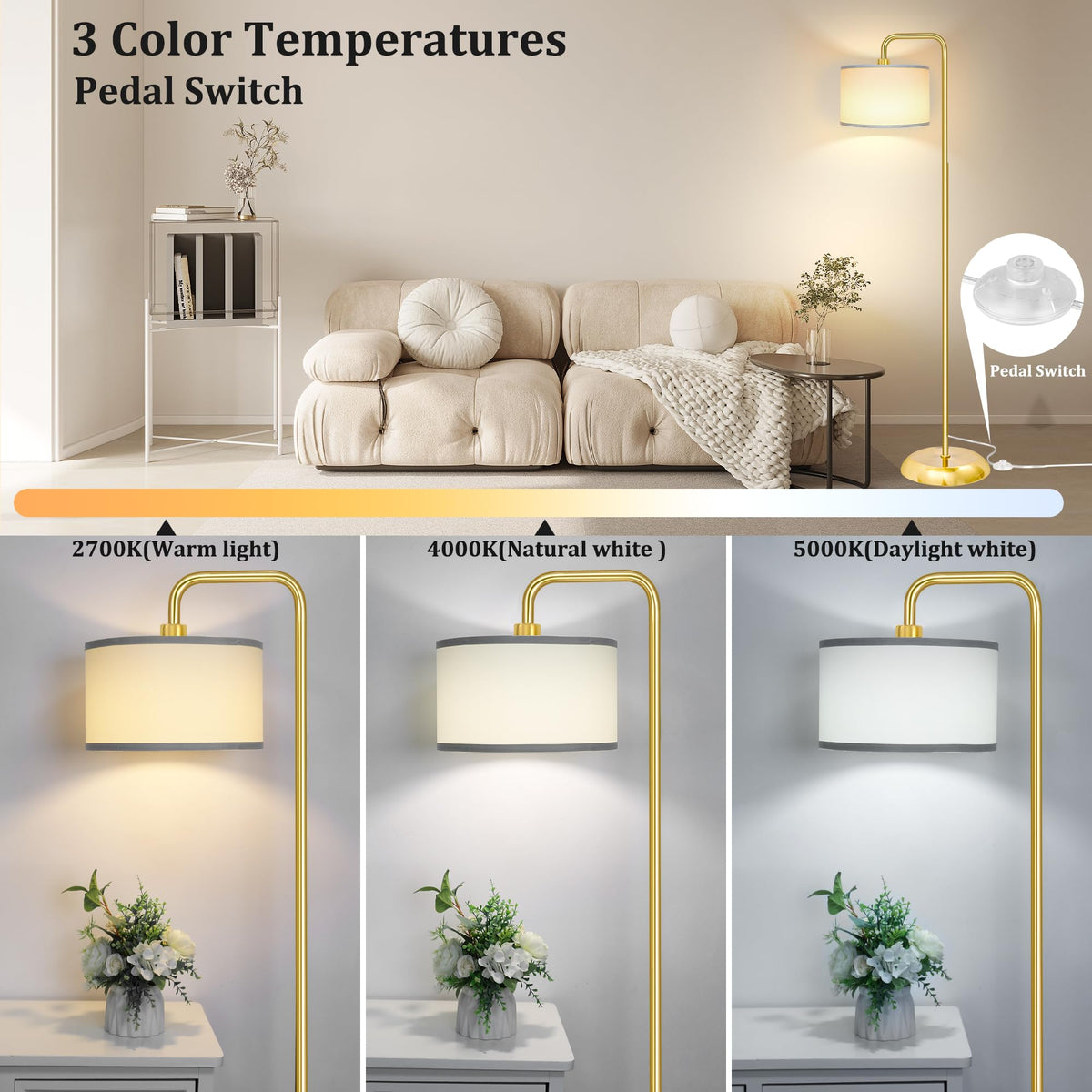 PARTPHONER floor lamp pedal switch enables hands-free control