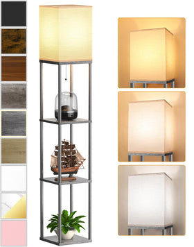 PARTPHONER floor lamp with open top shelves brightens a living room.