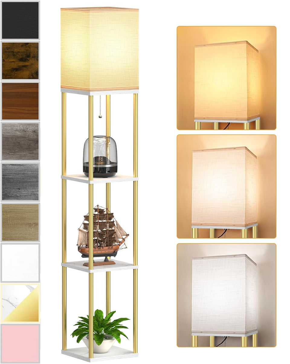 PARTPHONER Floor Lamp with Shelves open-top design brightens living spaces.