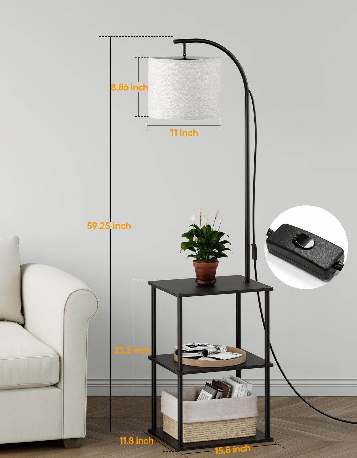 Partphoner floor lamp with table 3CCT LED bulb included, adjustable colors