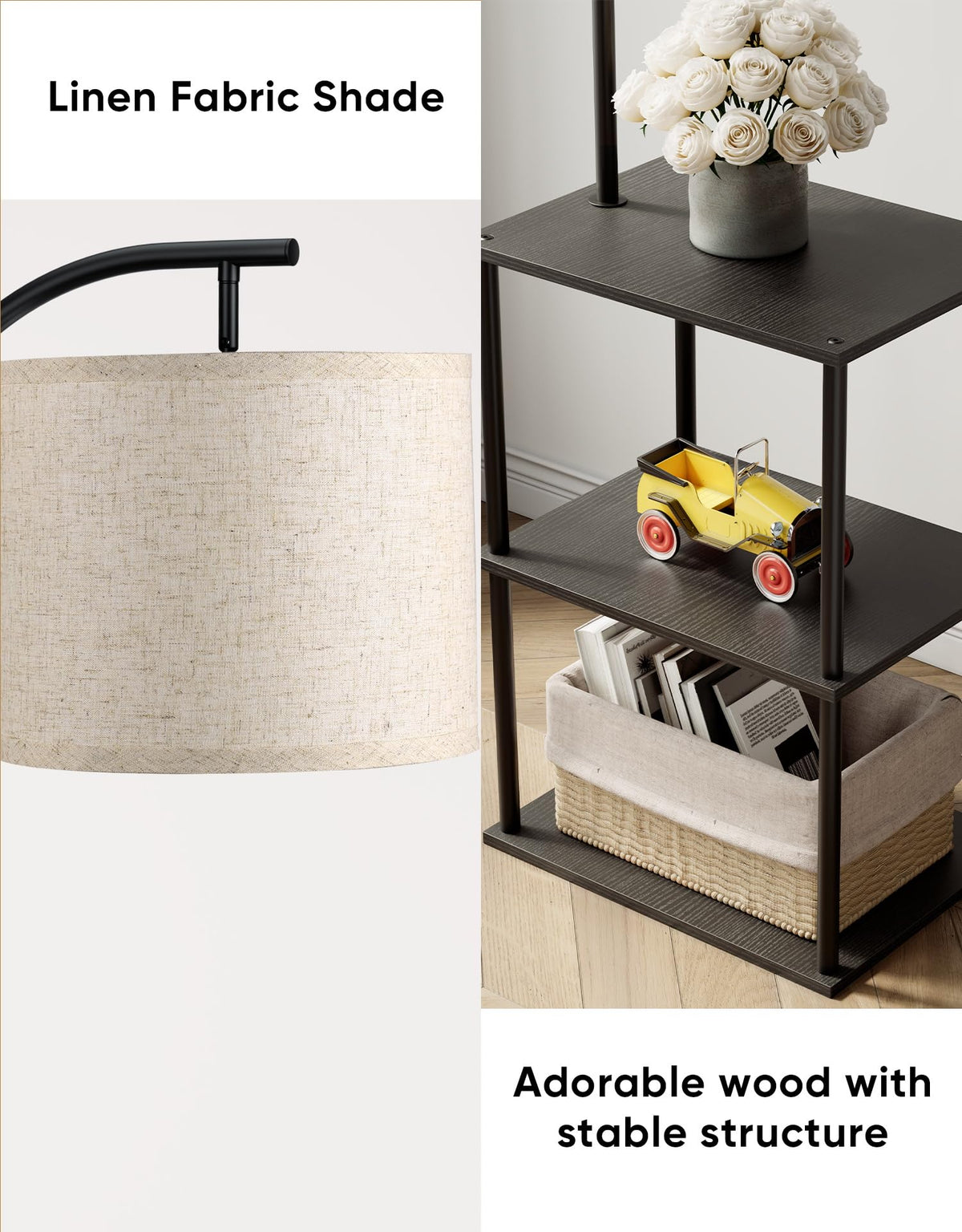 Partphoner floor lamp with table side view, slim profile for living room corners and ambient lighting